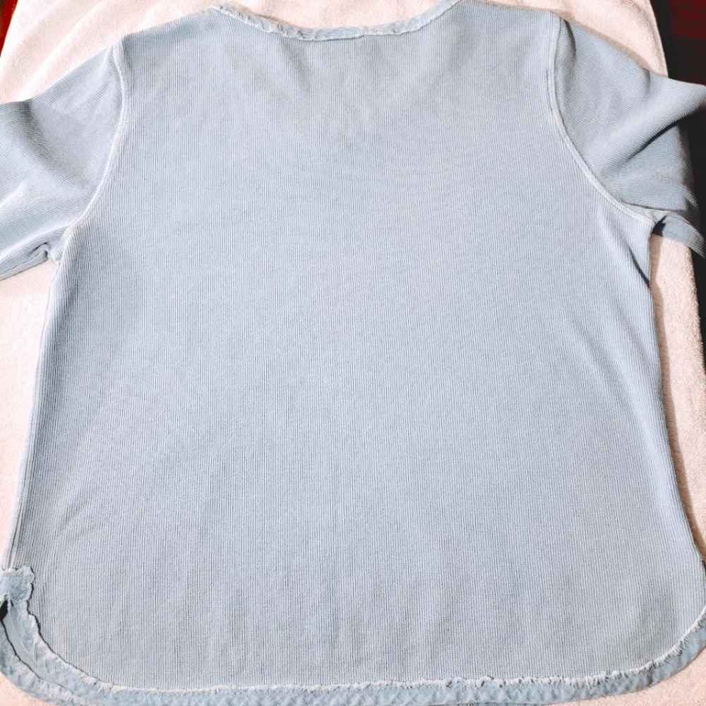 Hot Cotton Long-sleeved Shirt Dusty Blue Medium Cozy Soft Raw Hems ๐ - Picture 4 of 4